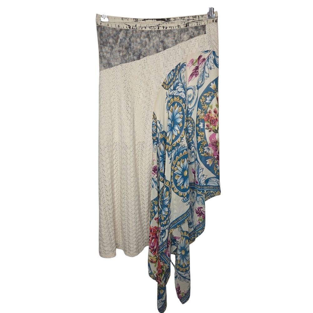 Aratta Silent Journey Bohemian Asymmetric Mixed Media Midi Skirt Size Small